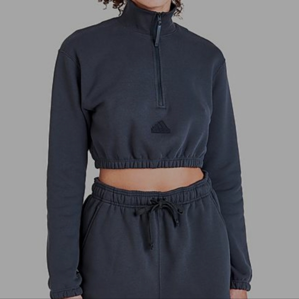 ADIDAS SPORTSWEAR LOGO HALF-ZIP SWEATSHIRT carbon white